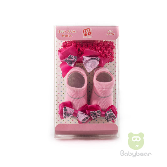 Baby Sock and Hair Band Set Pink Grey