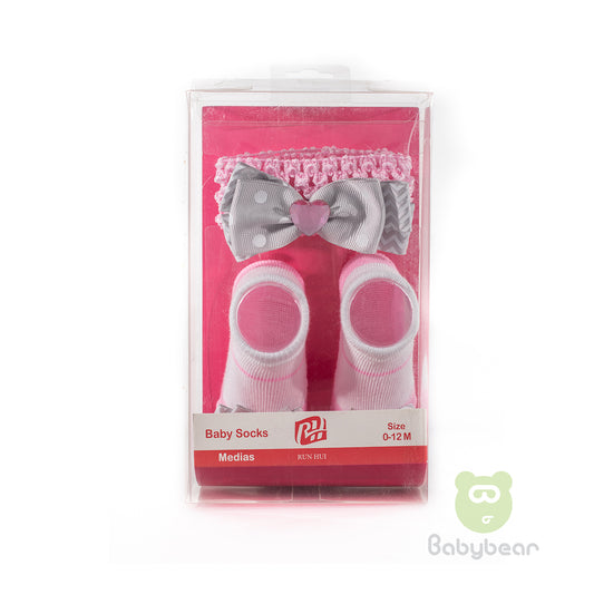 Baby Sock And Hair Band Set Pink White