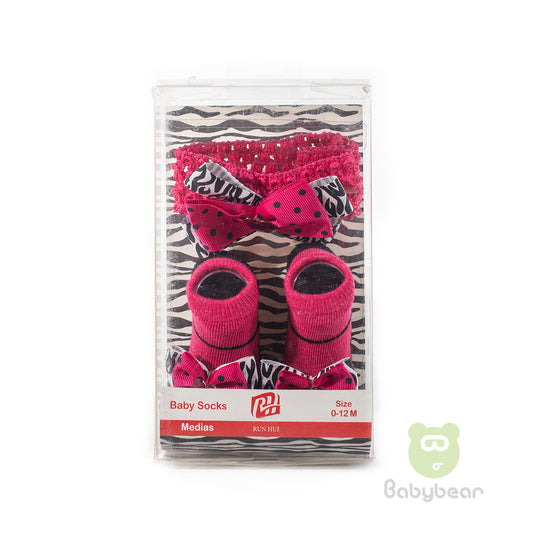 Baby Sock And Hair Band Set Pink Black