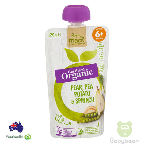 Baby Macro  Food Pear, Pea Potato & Spinach 6m 120g Pouch