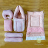 7 in 1 Baby Bedding Set - Pink - Hand Quilts, Baby Carrier, Pillows - waves and star