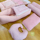 7 in 1 Baby Bedding Set - Pink - Hand Quilts, Baby Carrier, Pillows - waves and star