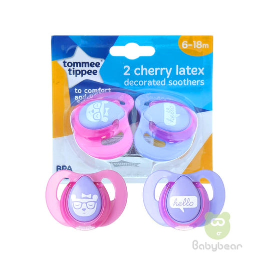 Tommee Tippee 2 Cherry Latex Soothers 6-18m Pink Pacifier