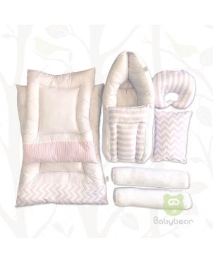7 in 1 Baby Bedding Set - Pink - Hand Quilts, Baby Carrier, Pillows