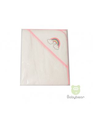 Babybear Hooded White Towel Pink Border