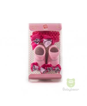 Baby Sock and Hair Band Set Pink Grey