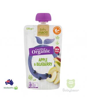Baby Macro Organic Baby Food Apple & Blueberry 6m + 120g Pouch