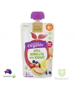 Baby Macro Organic Baby Food  Apple Berries & Fig with yoghurt 6m+ 120g Pouch