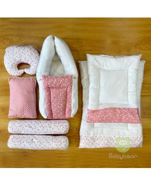 7 in 1 Baby Bedding Set - Pink - Hand Quilts, Baby Carrier, Pillows -Star