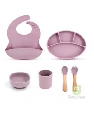 Silicone Feeding Set Pastel Pink Plate Spoon Cup