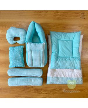 Plush Teal Bedding Set 7 in 1 - HAND QUILTS, BABY CARRIER, PILLOWS Star