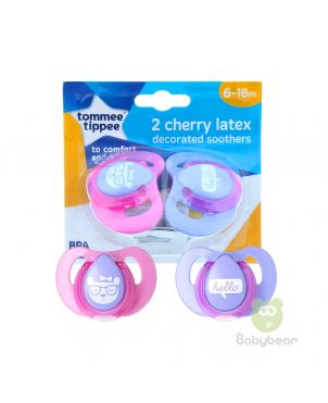 Tommee Tippee 2 Cherry Latex Soothers 6-18m Pink Pacifier